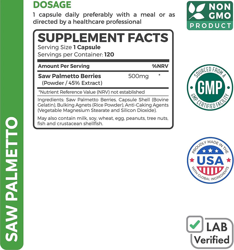 Saw Palmetto 120 Capsules (NON-GMO)