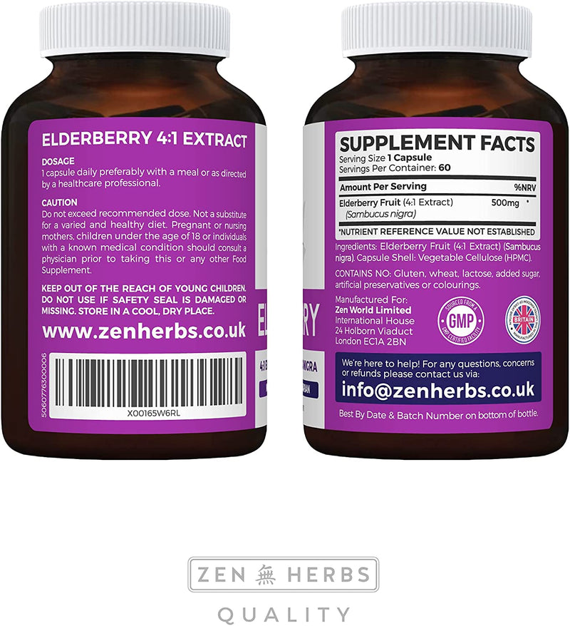 Elderberry 4:1 Extract Capsules (Non-GMO)