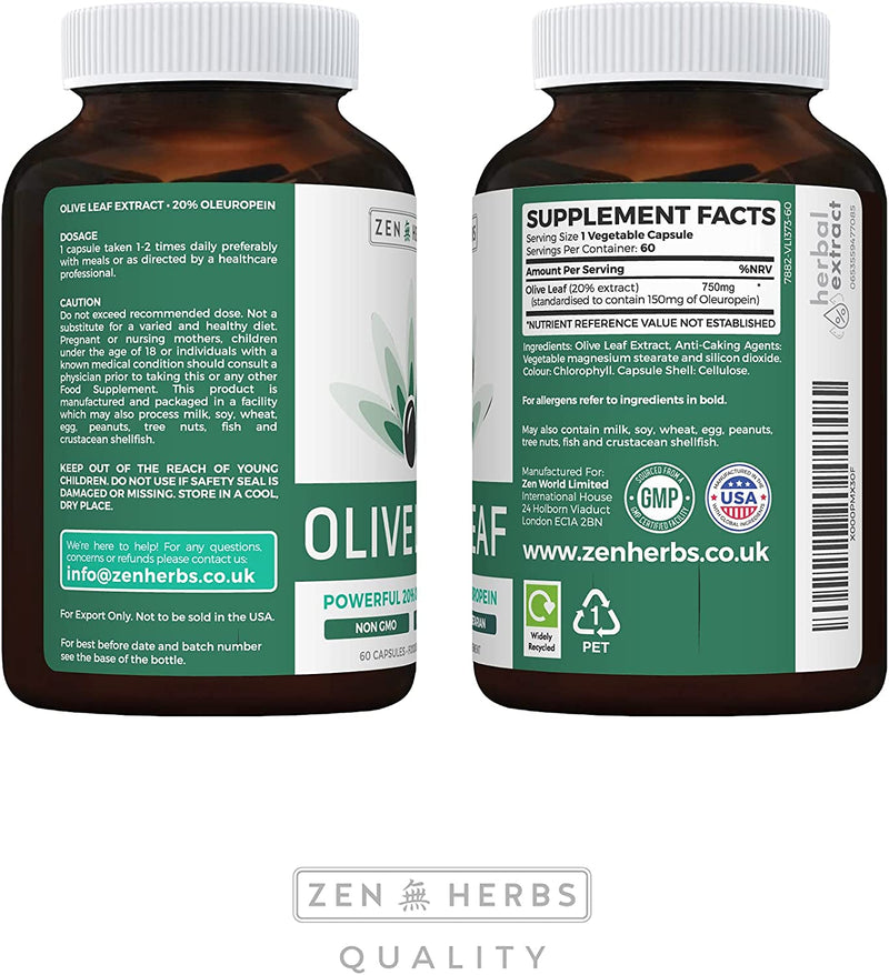 Olive Leaf Extract (NON-GMO) Super Strength: 20% Oleuropein