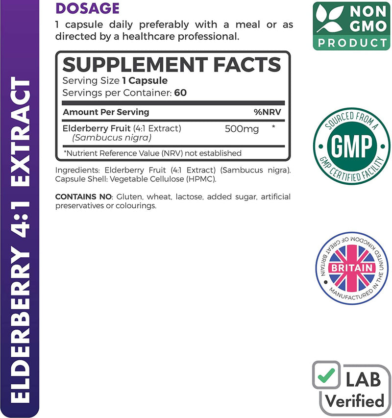 Elderberry 4:1 Extract Capsules (Non-GMO)