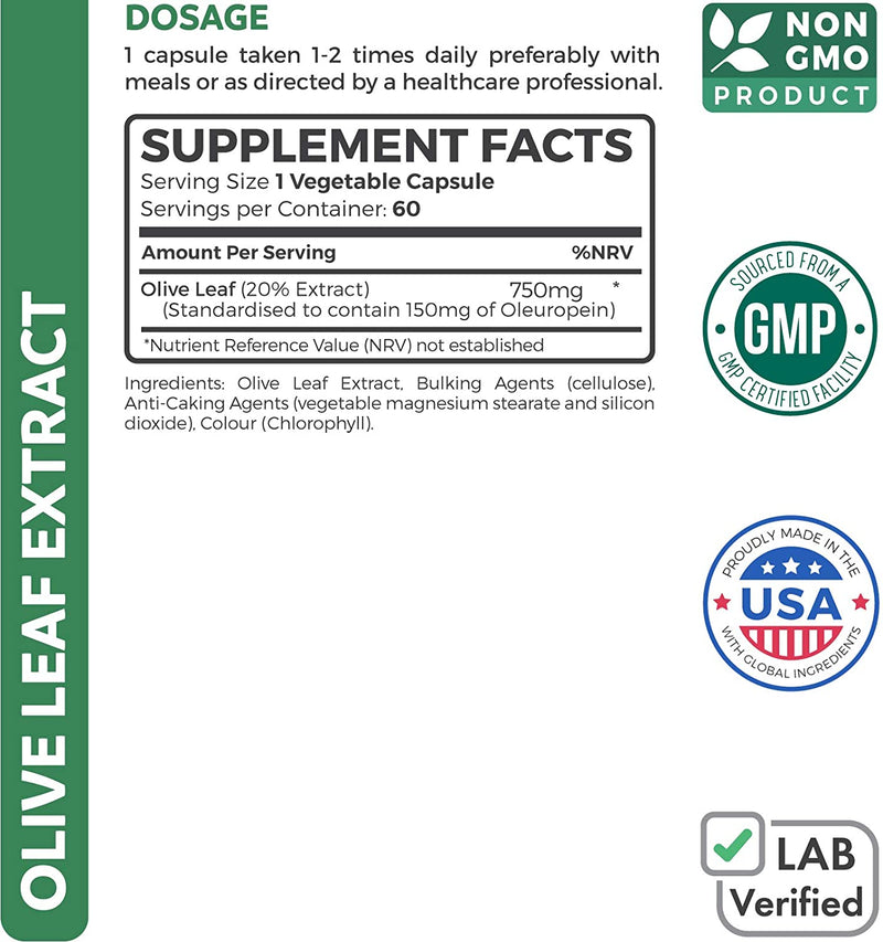 Olive Leaf Extract (NON-GMO) Super Strength: 20% Oleuropein